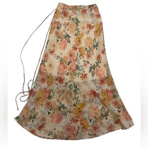 Audrey 3+1 Floral Sheer Maxi Skirt Cottagecore Wrap Tie Cottage Core Romantic M